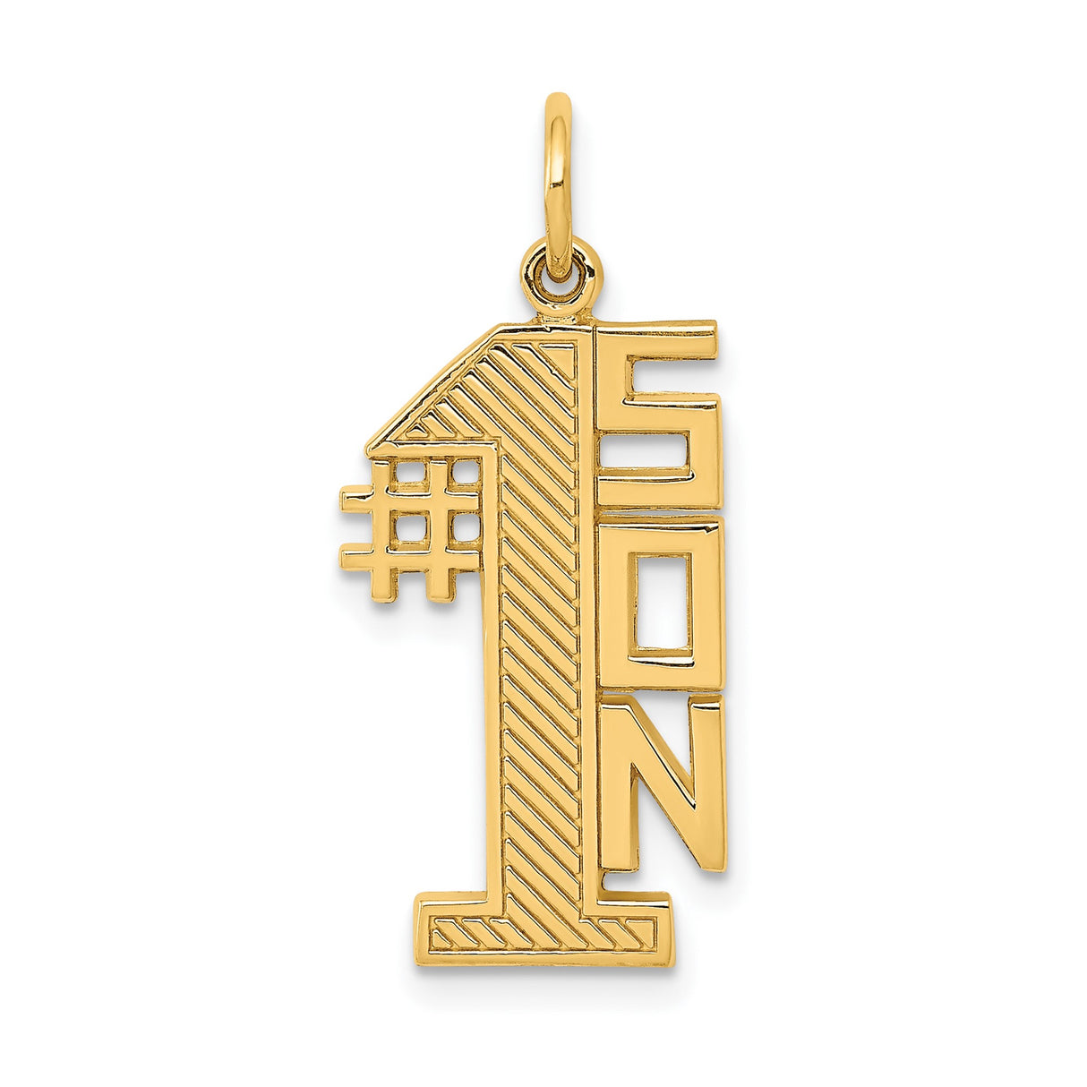14k Yellow Gold Number One Son Pendant with Polished Finish, Bold Modern Design for Men or Boys