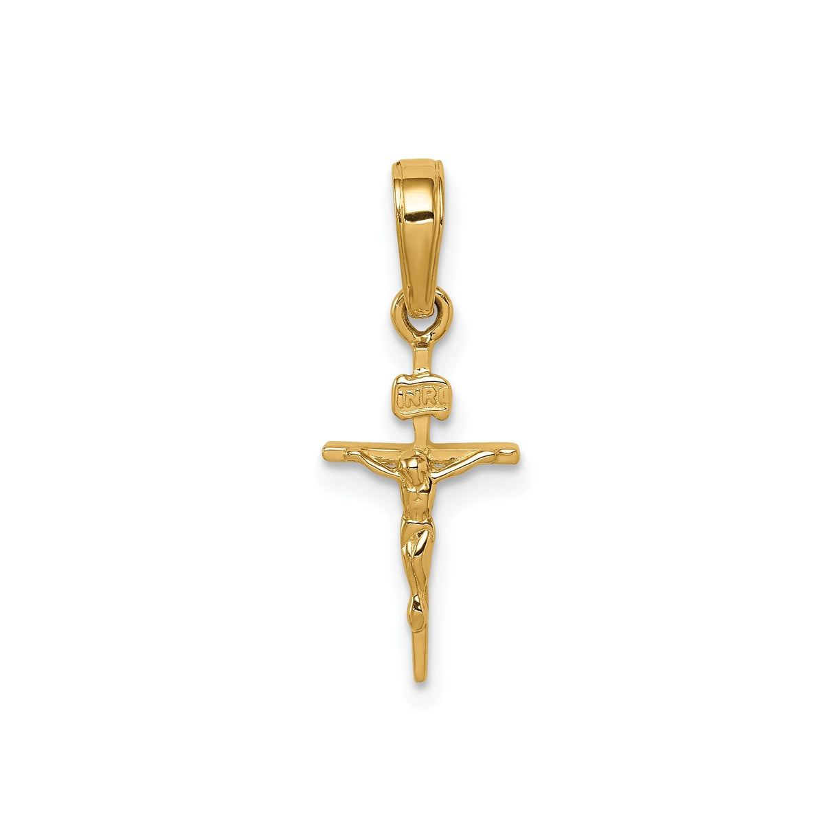 14k Yellow Gold Crucifix Pendant with INRI Jesus Cross Design for Men and Women