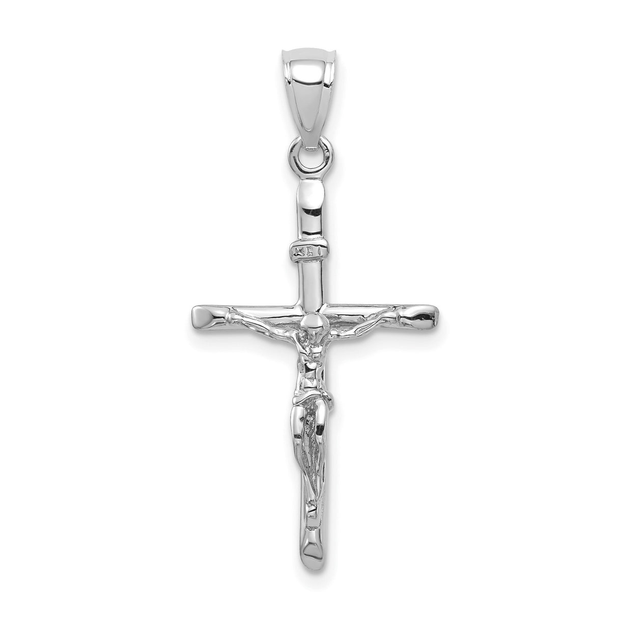 14k White Gold Crucifix Cross Pendant with INRI Jesus Figure, Catholic Christian Jewelry