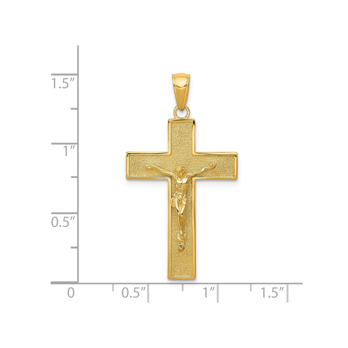 14k Yellow Gold Crucifix Cross Pendant, Textured Latin Christian Religious Charm for Men and Women
