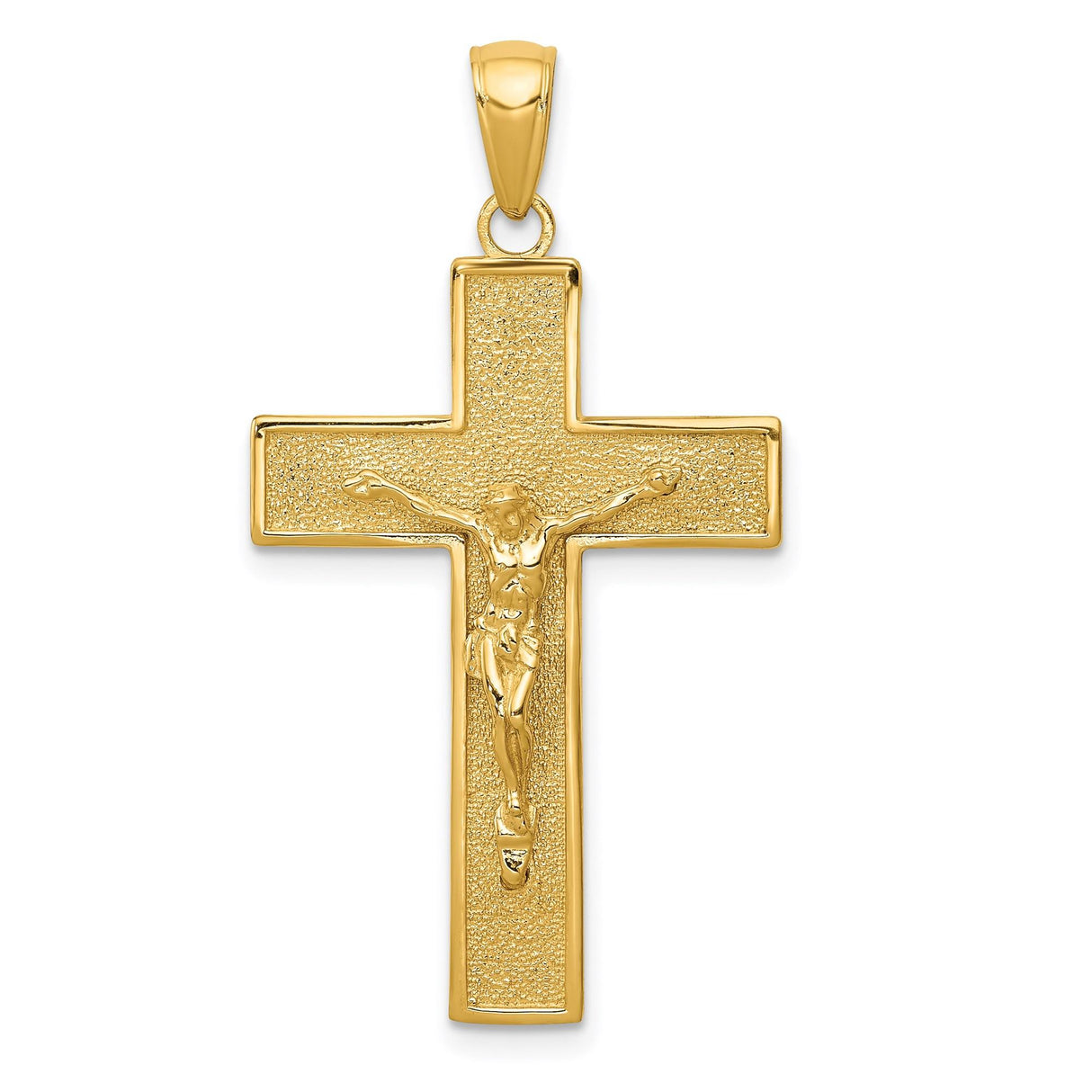 14k Yellow Gold Crucifix Cross Pendant, Textured Latin Christian Religious Charm for Men and Women