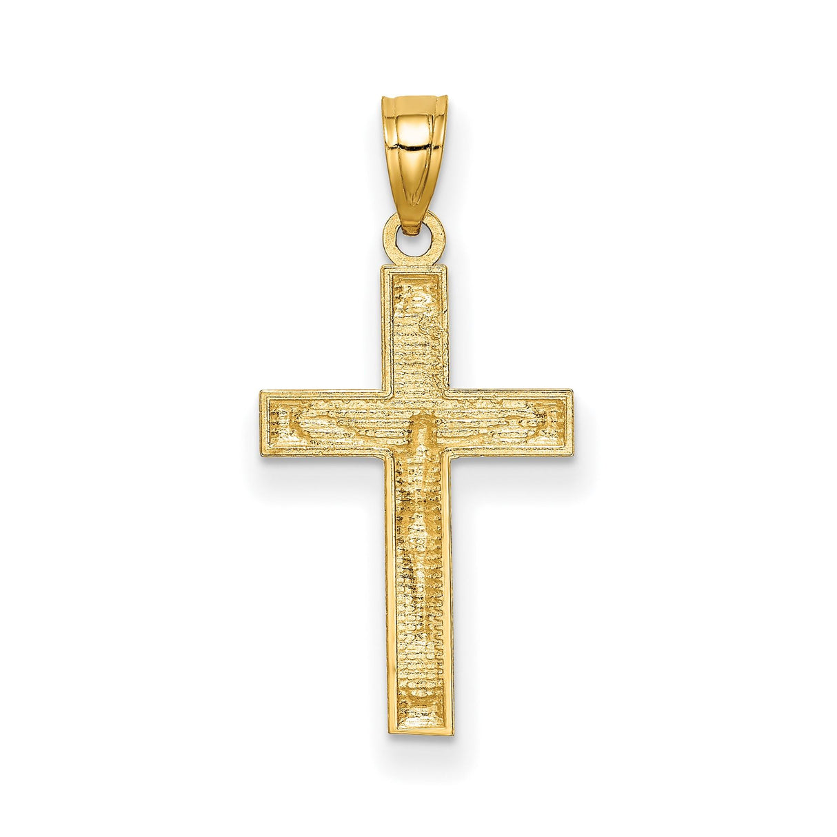 14k Yellow Gold Crucifix Pendant with Raised Christ Figure and Beveled Edges