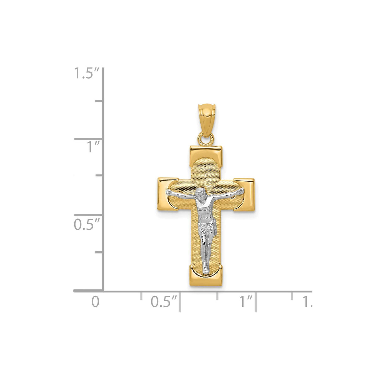 14k Multi-Tone Gold Crucifix Cross Pendant with Jesus Figure, Religious Charm