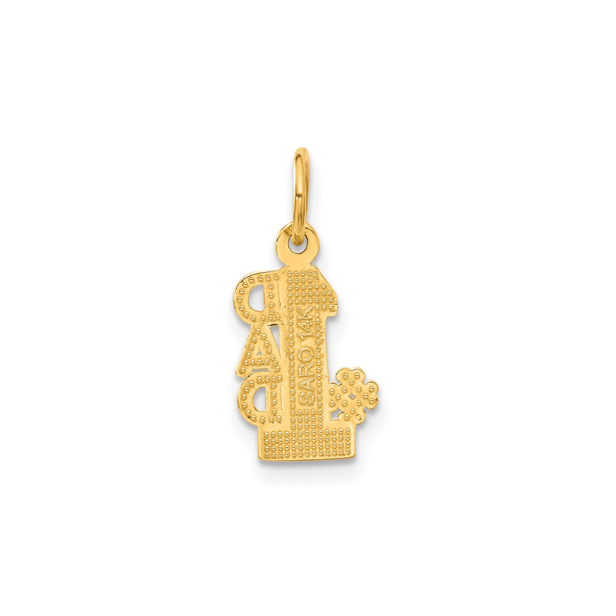 14k Yellow Gold Number One Dad Pendant with Raised Lettering and Textured Detailing
