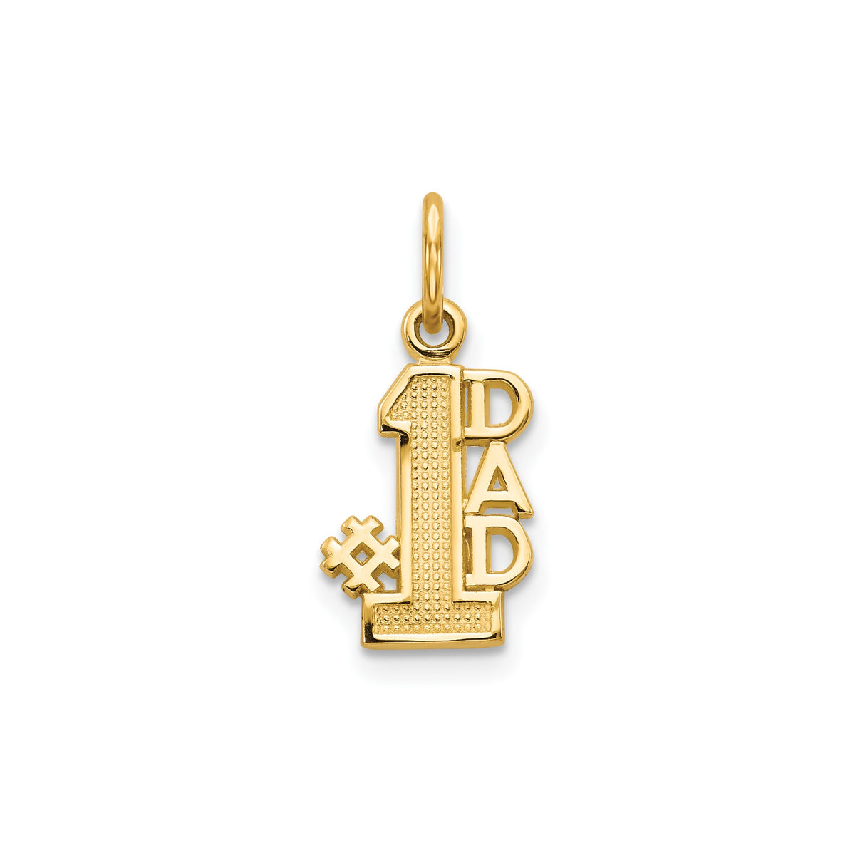 14k Yellow Gold Number One Dad Pendant with Raised Lettering and Textured Detailing