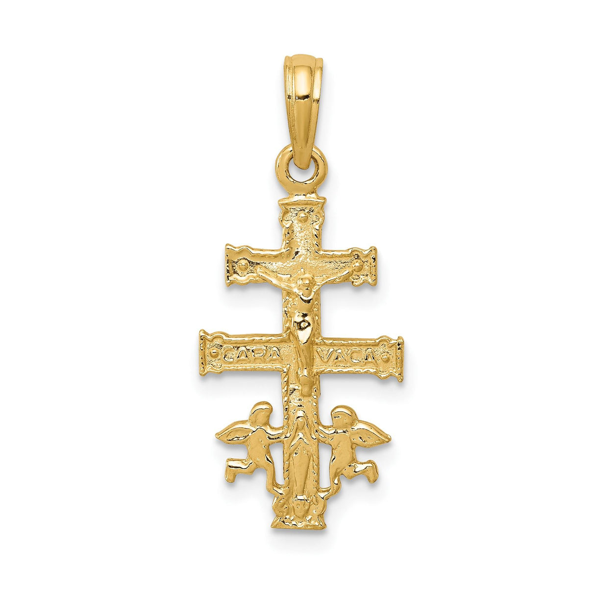14k Yellow Gold Caravaca Crucifix Pendant, Detailed Spiritual Catholic Cross Charm