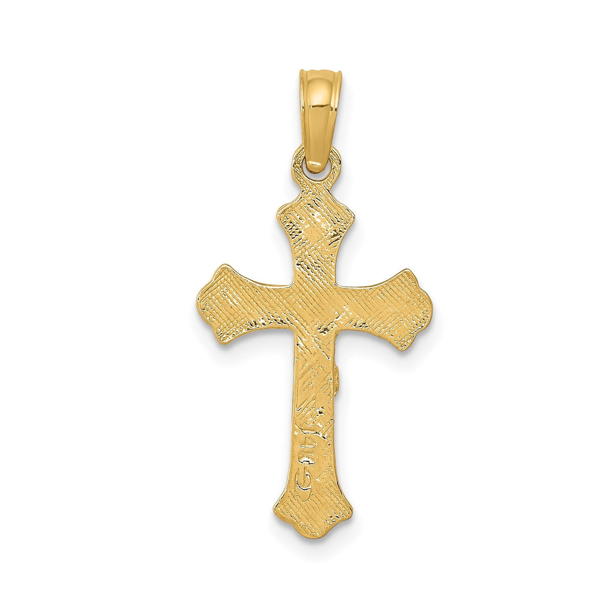 14k Yellow Gold Crucifix Pendant with Fleur de Lis Cross Detailing, INRI Christian Charm