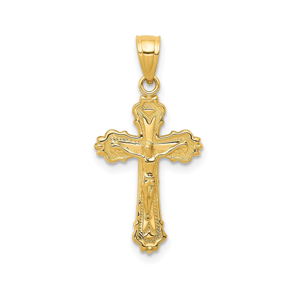 14k Yellow Gold Crucifix Cross Pendant with Fleur de Lis Design for Men and Women