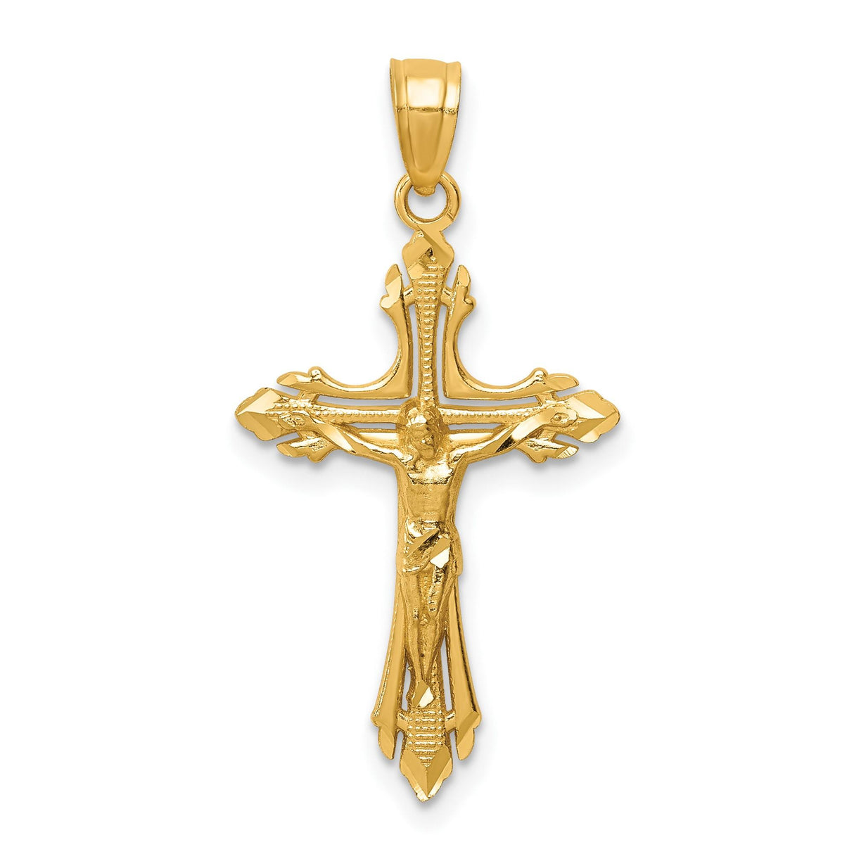 14k Yellow Gold Crucifix Cross Pendant with High Detail Jesus Design