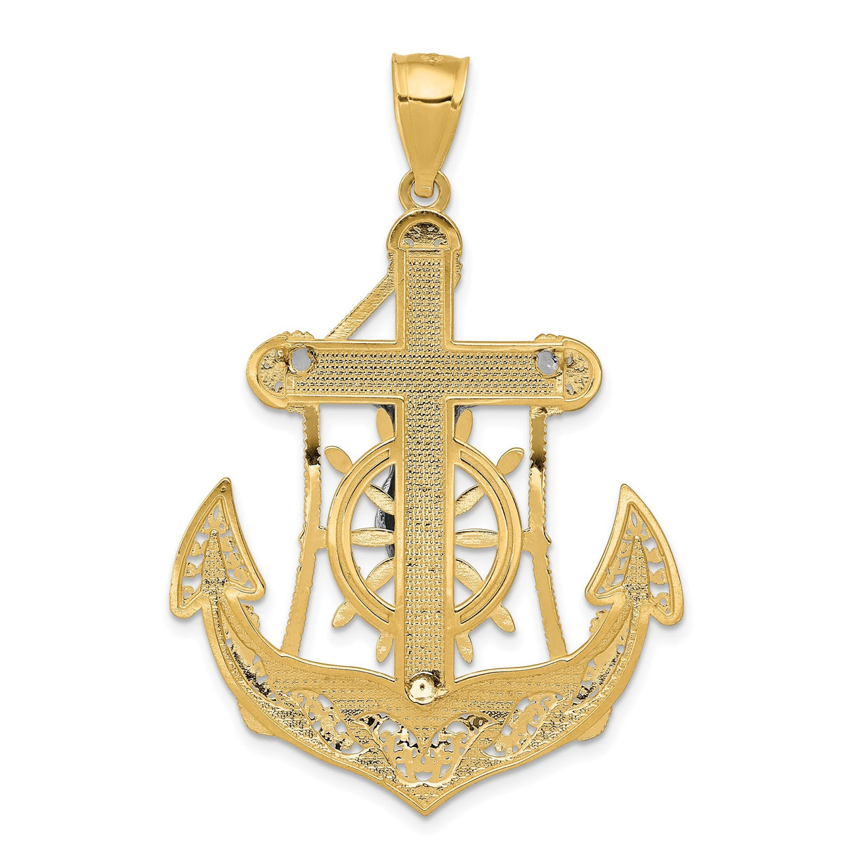 14k Two-Tone Gold Cross Pendant with Anchor and Ship Wheel Design for Men and Women