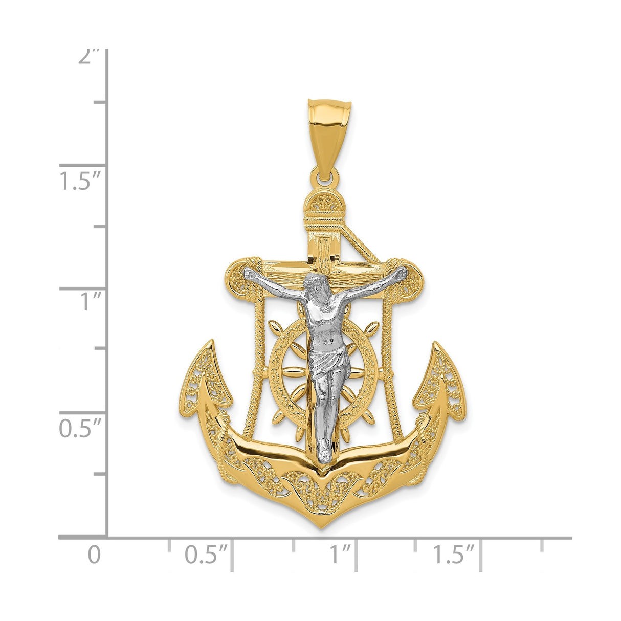 14k Two-Tone Gold Cross Pendant with Anchor and Ship Wheel Design for Men and Women