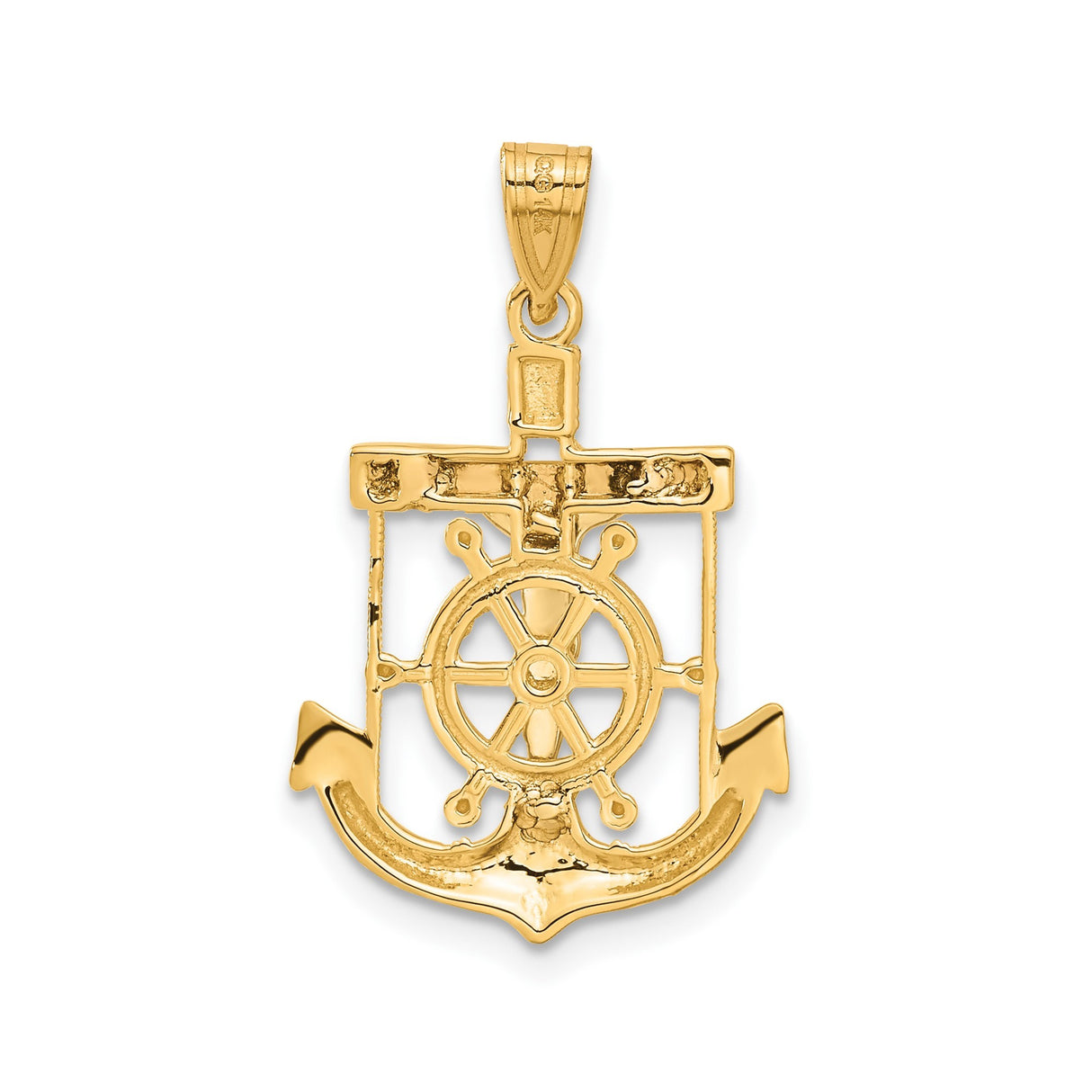14k Tri Color Gold Crucifix Anchor Pendant with Ship Wheel Detail for Men and Women