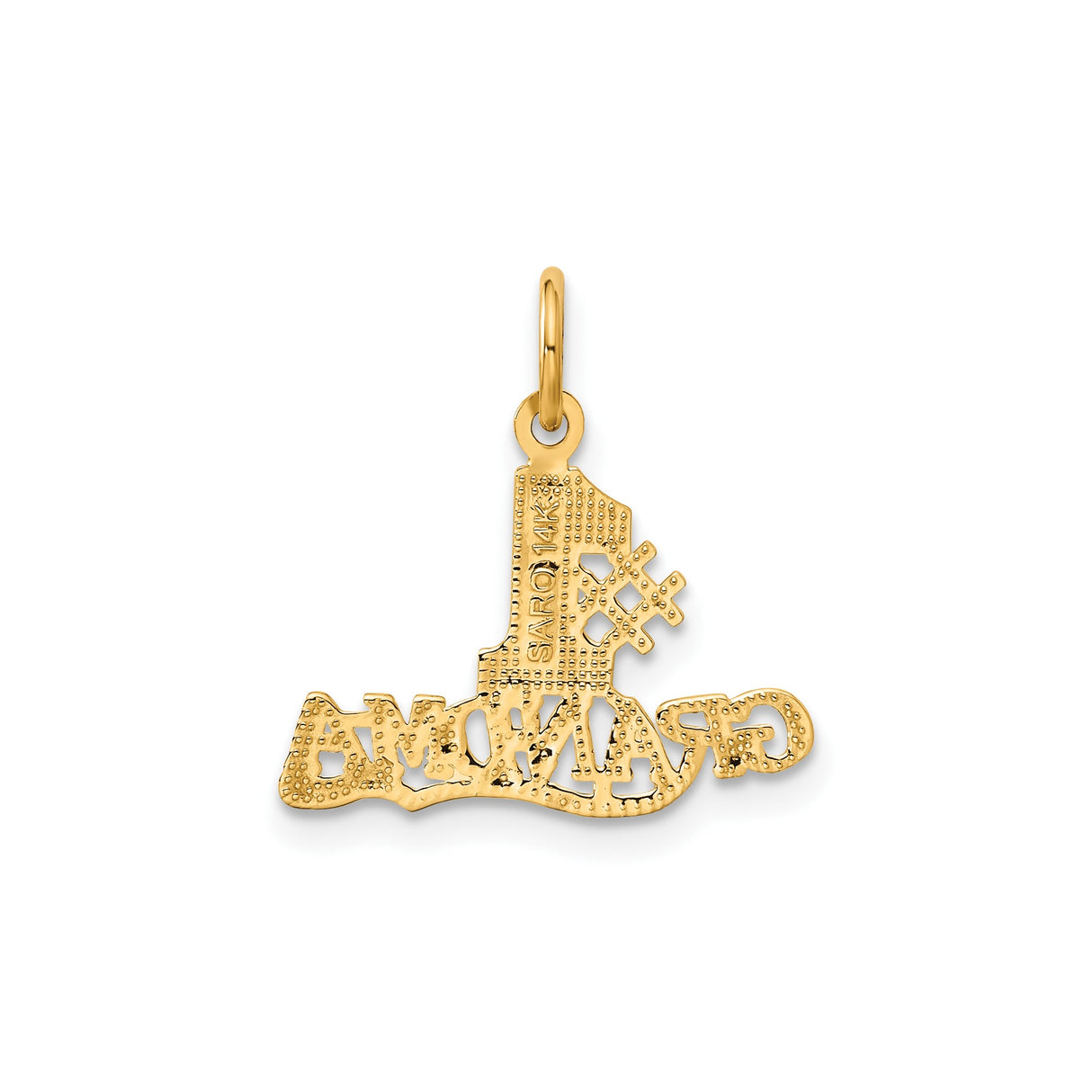 14k Yellow Gold Number One Grandma Pendant, Textured Script Charm, Sentimental Jewelry for Women