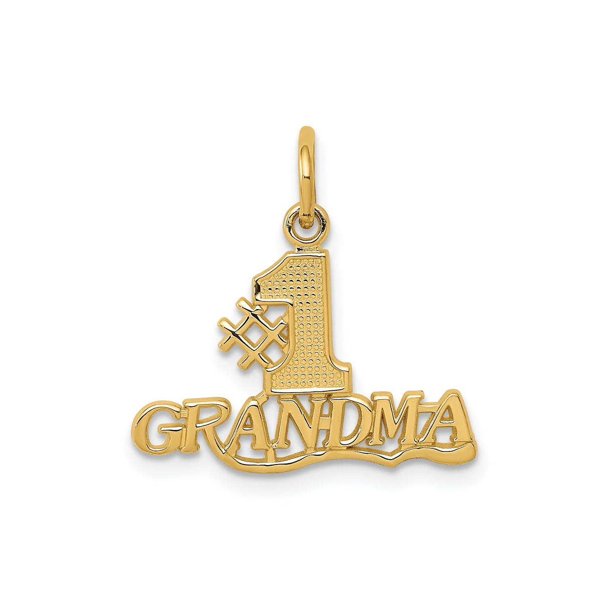14k Yellow Gold Number One Grandma Pendant, Textured Script Charm, Sentimental Jewelry for Women