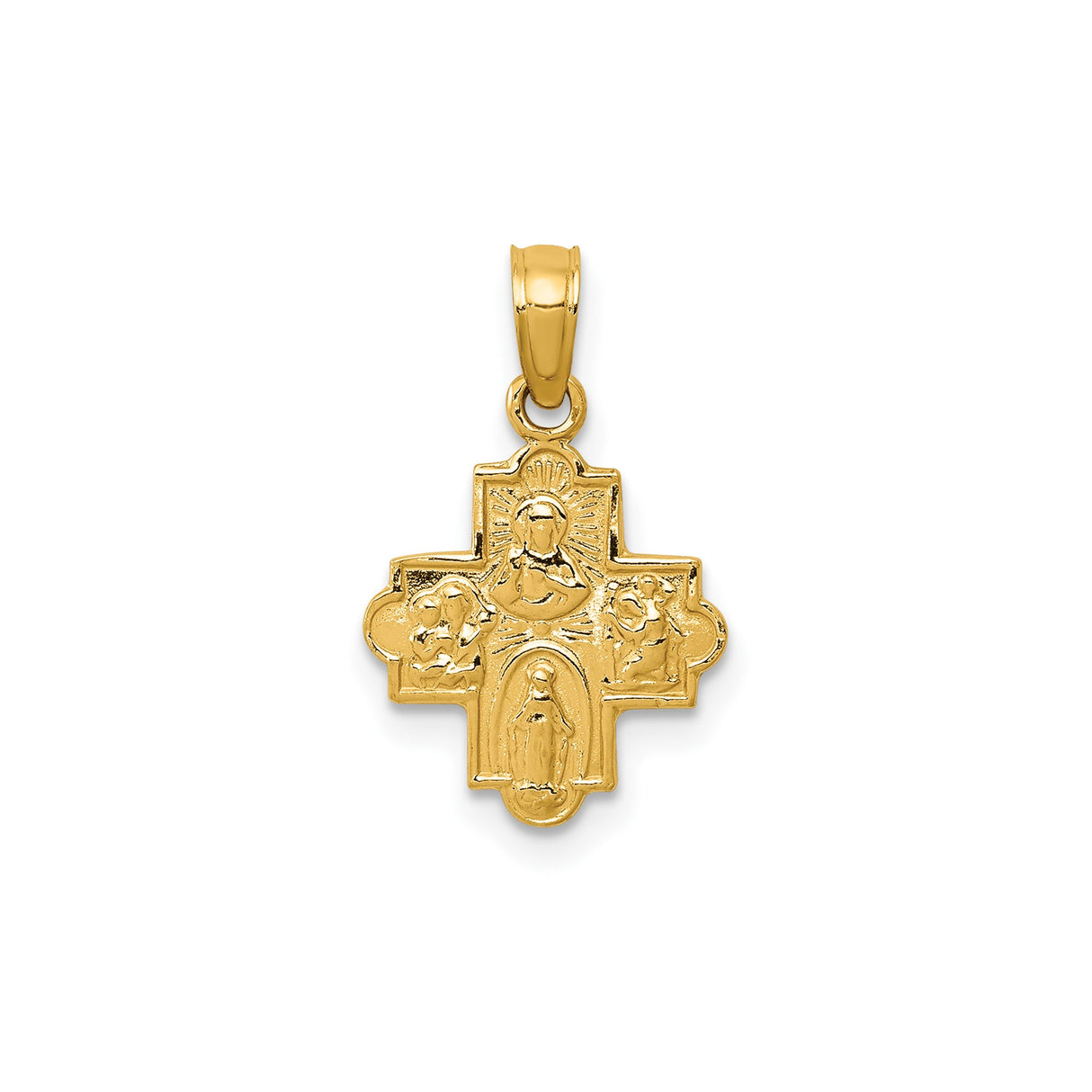 14k Yellow Gold Four Way Cross Pendant with Virgin Mary and Saints