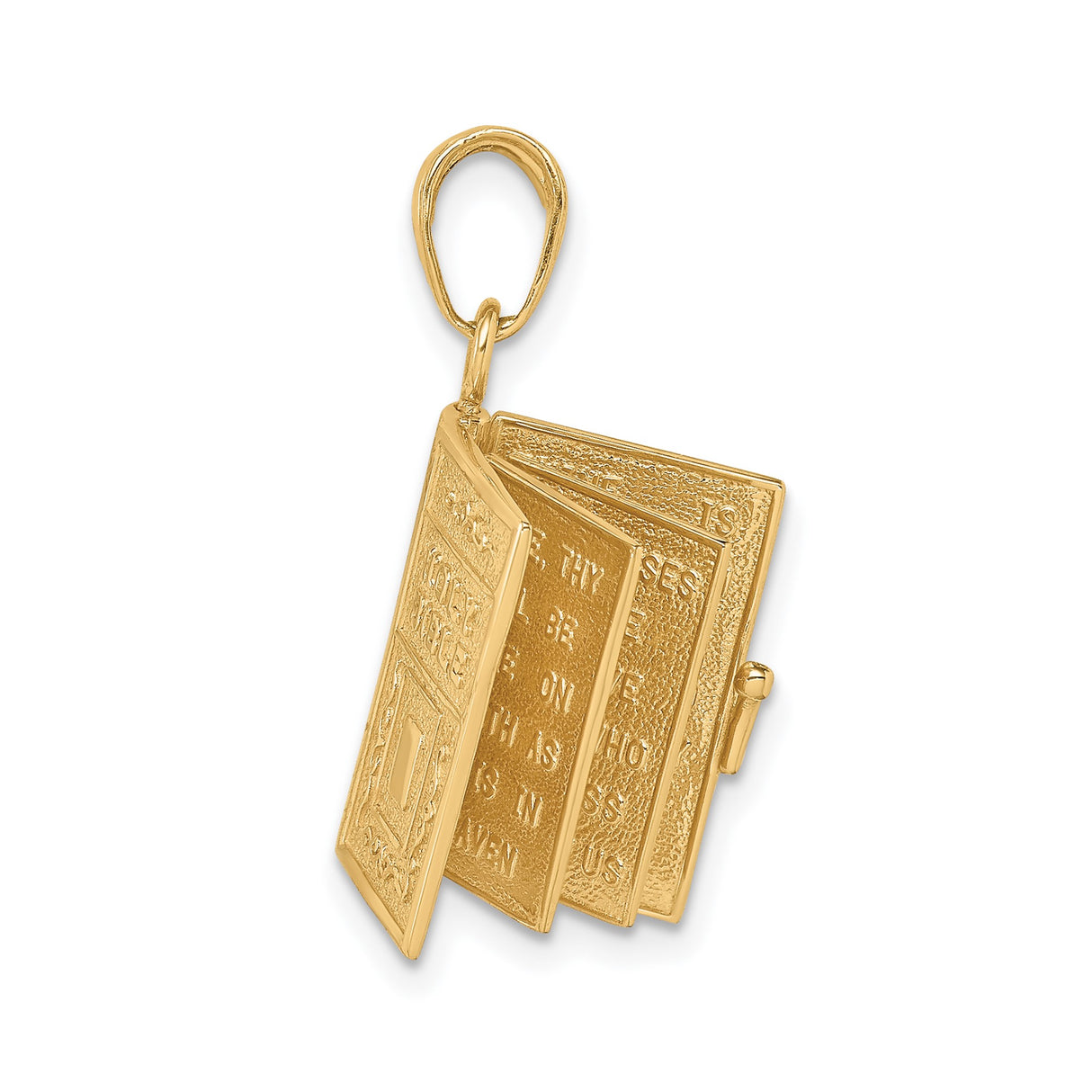 14k Yellow Gold Holy Bible Pendant, Detailed Religious Book Charm, Christian Faith Jewelry