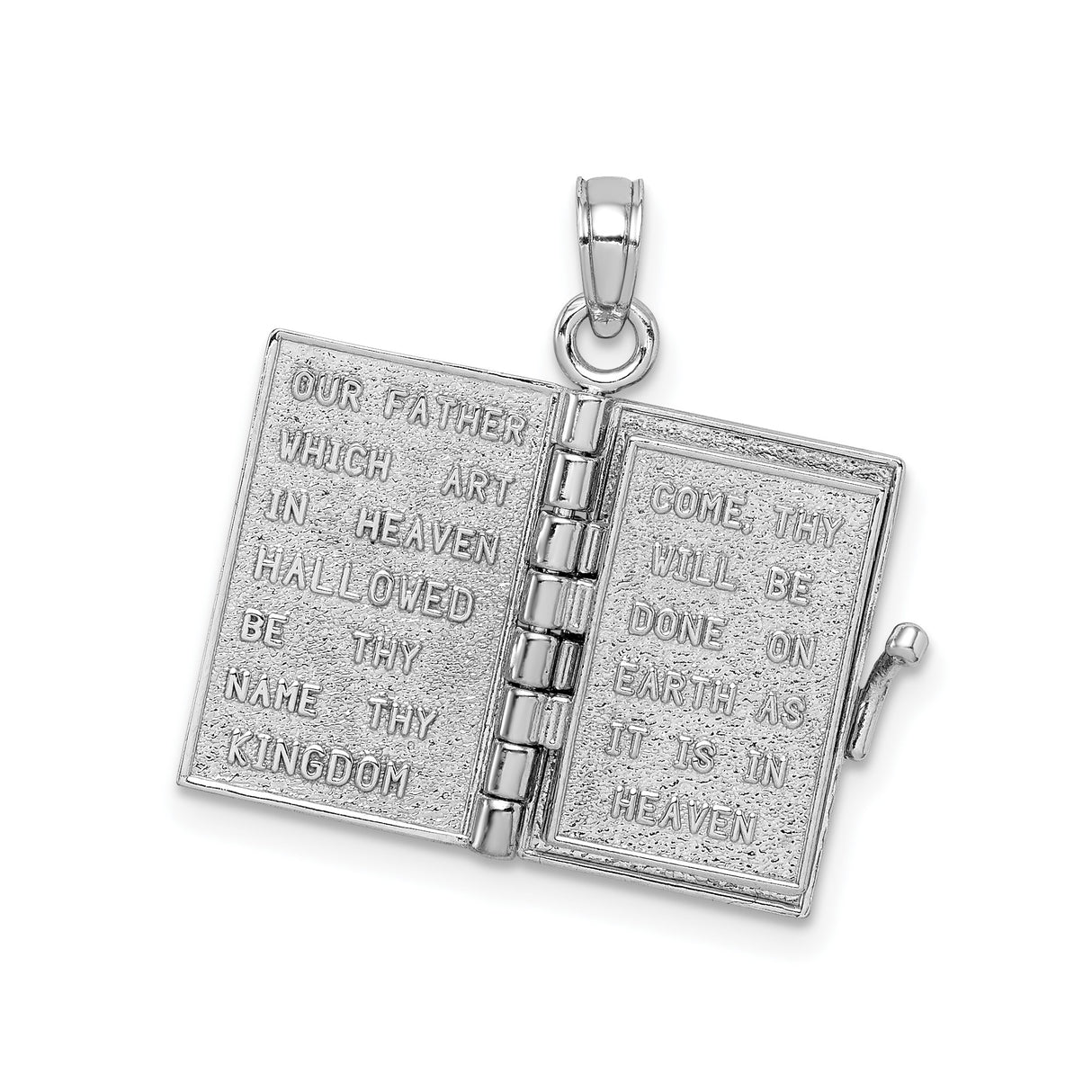 14k White Gold Holy Bible Pendant, Christian Religious Jewelry with Scripture Engraving