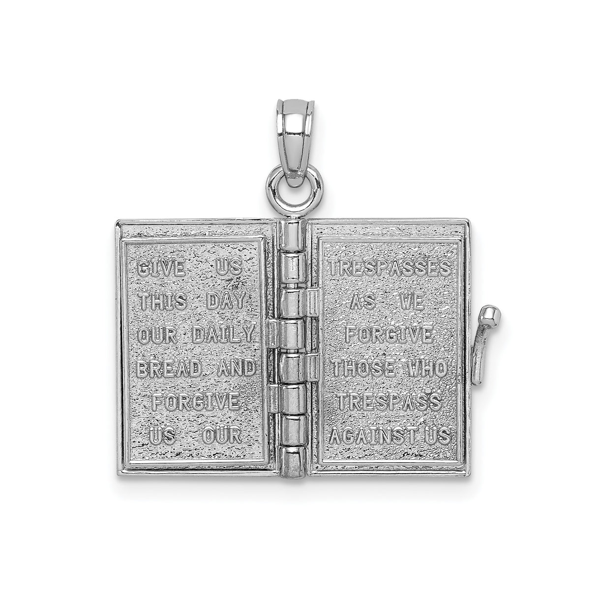 14k White Gold Holy Bible Pendant, Christian Religious Jewelry with Scripture Engraving