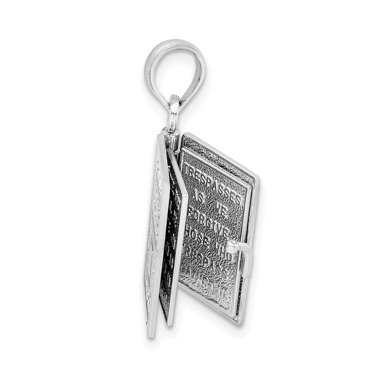 14k White Gold Holy Bible Pendant, Christian Religious Jewelry with Scripture Engraving