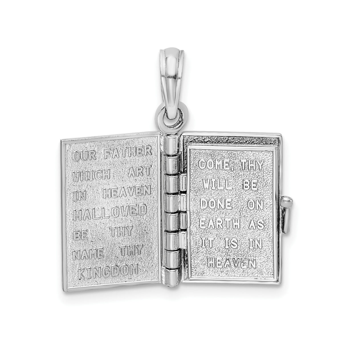 14k White Gold Holy Bible Pendant, Christian Religious Jewelry with Scripture Engraving