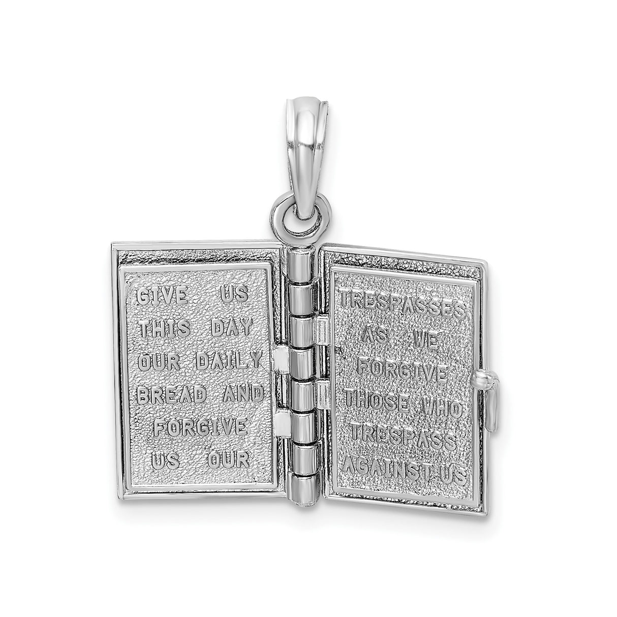 14k White Gold Holy Bible Pendant, Christian Religious Jewelry with Scripture Engraving