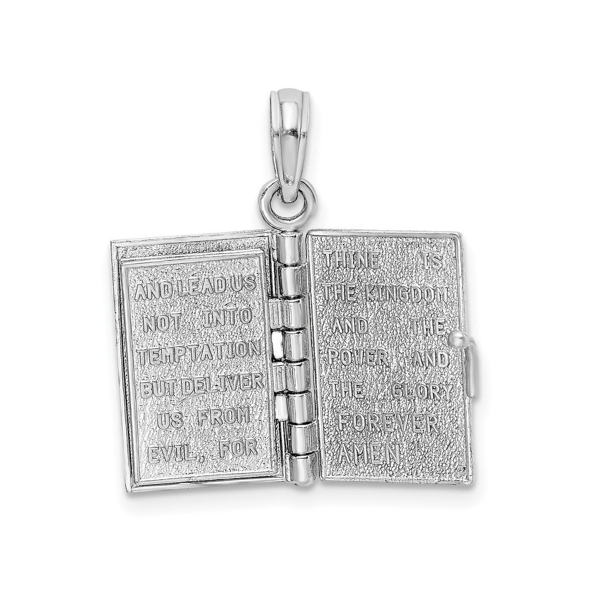 14k White Gold Holy Bible Pendant, Christian Religious Jewelry with Scripture Engraving