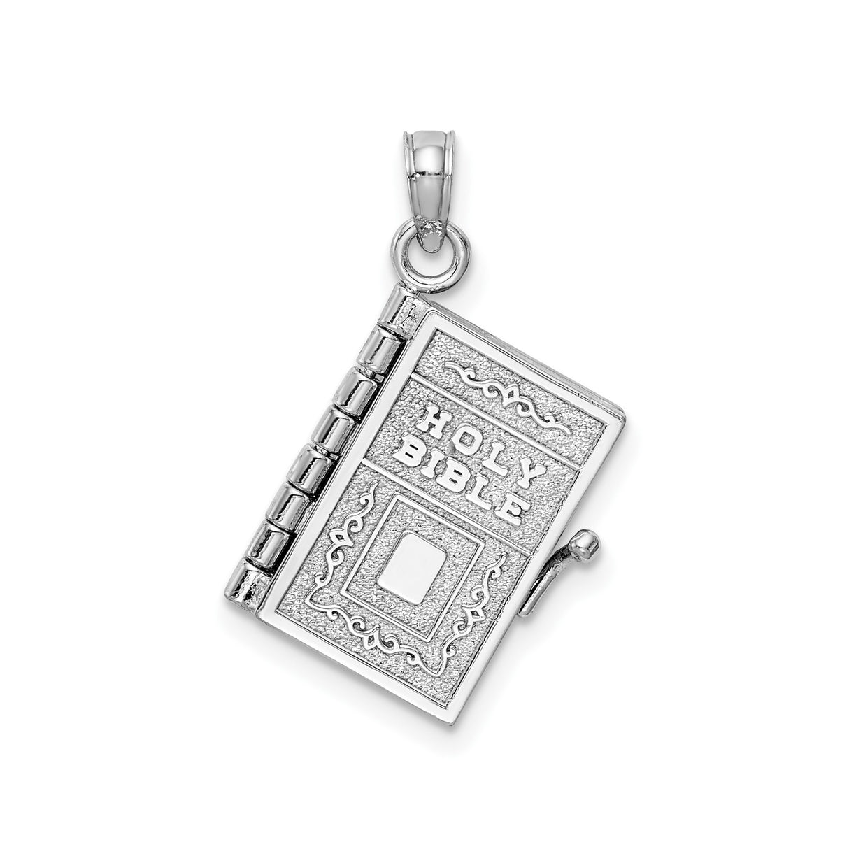 14k White Gold Holy Bible Pendant, Christian Religious Jewelry with Scripture Engraving
