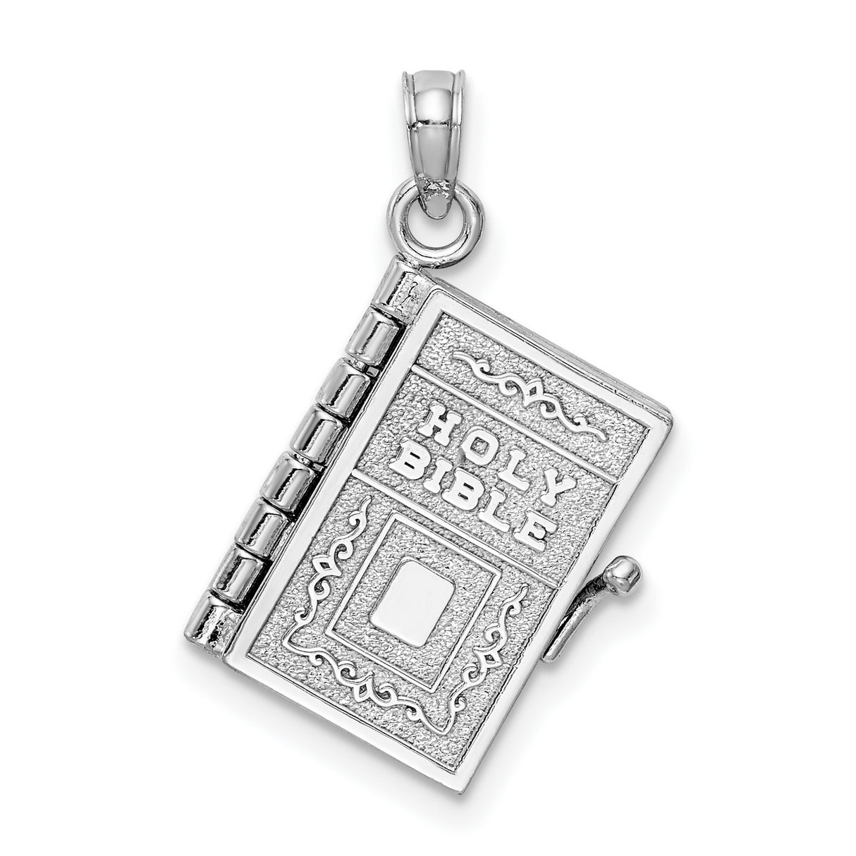 14k White Gold Holy Bible Pendant, Movable Book Charm, Christian Religious Jewelry