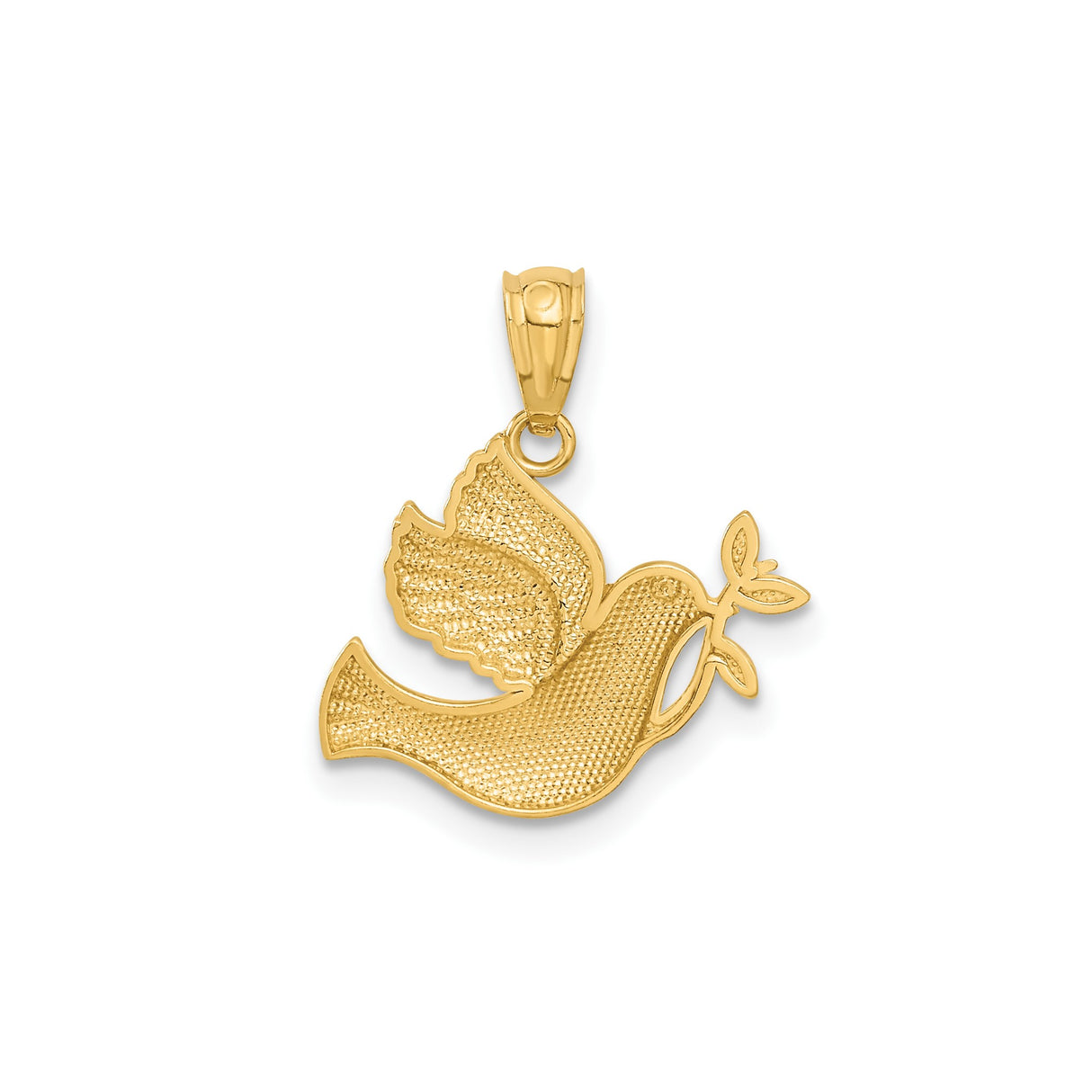 14k Yellow Gold Multi-Tone Dove Pendant with Olive Branch, Christian Faith Jewelry for Women