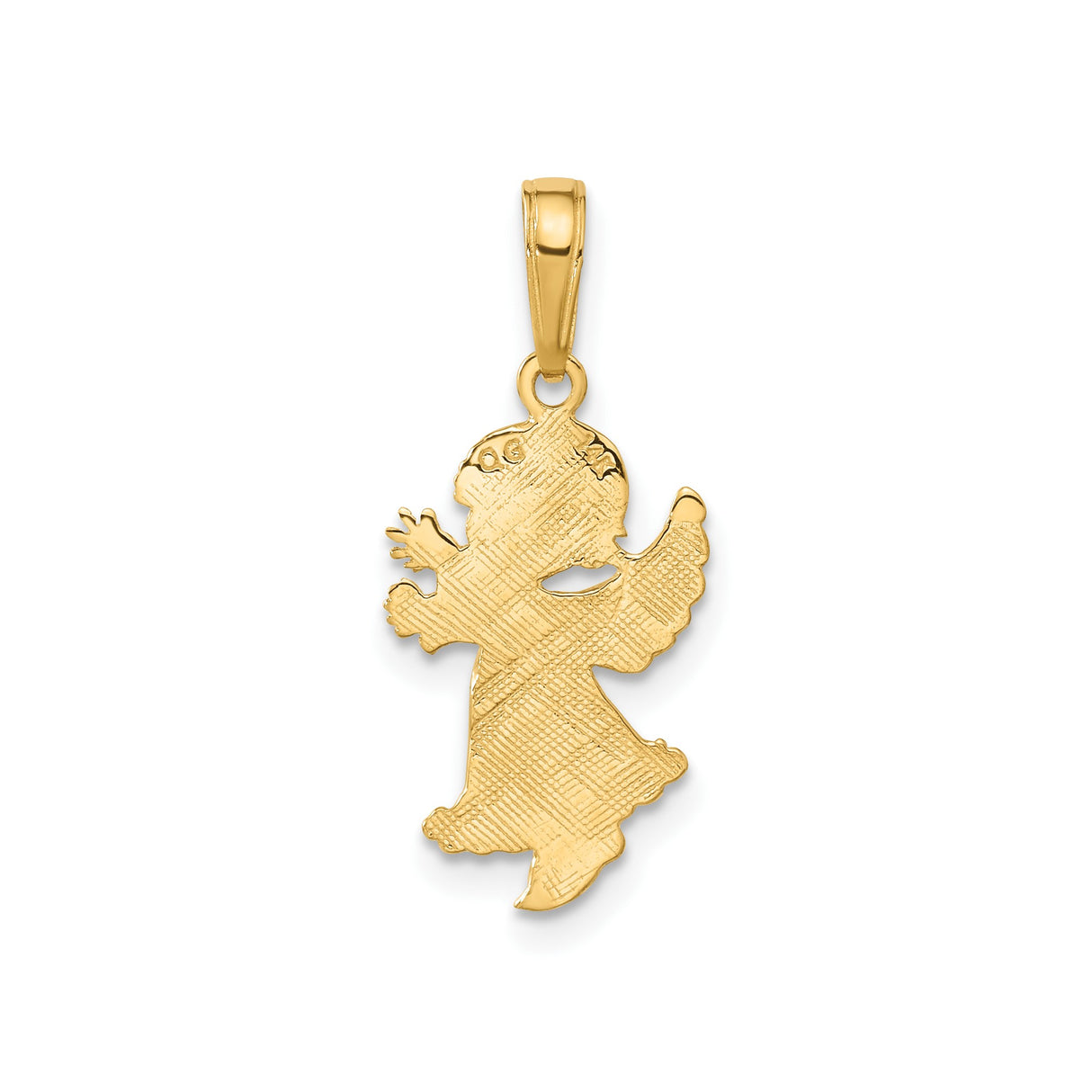 14k Yellow Gold Angel Pendant with Flowing Robe and Wings, Christian Religious Charm