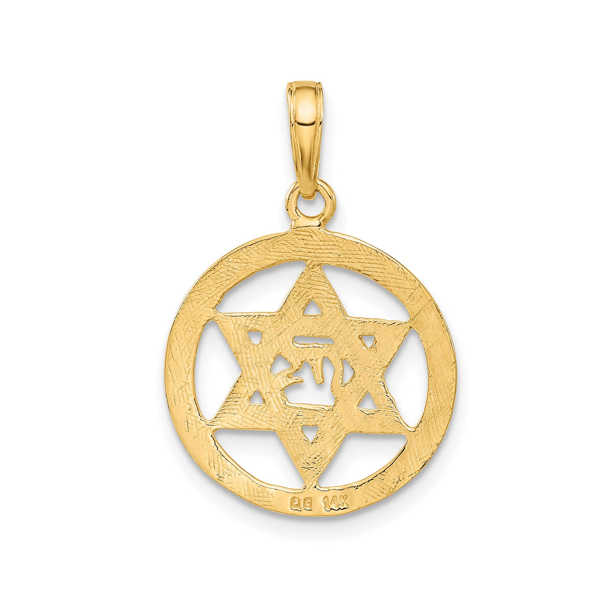 14k Yellow Gold Pendant with Star of David and Chai Symbol, Jewish Religious Charm