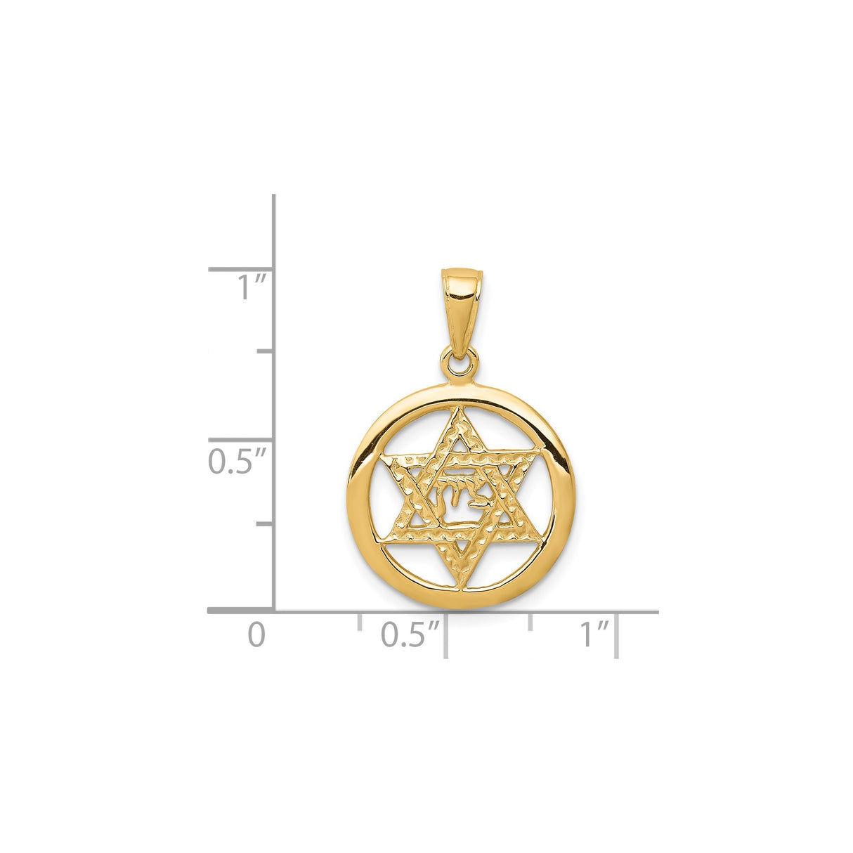 14k Yellow Gold Pendant with Star of David and Chai Symbol, Jewish Religious Charm