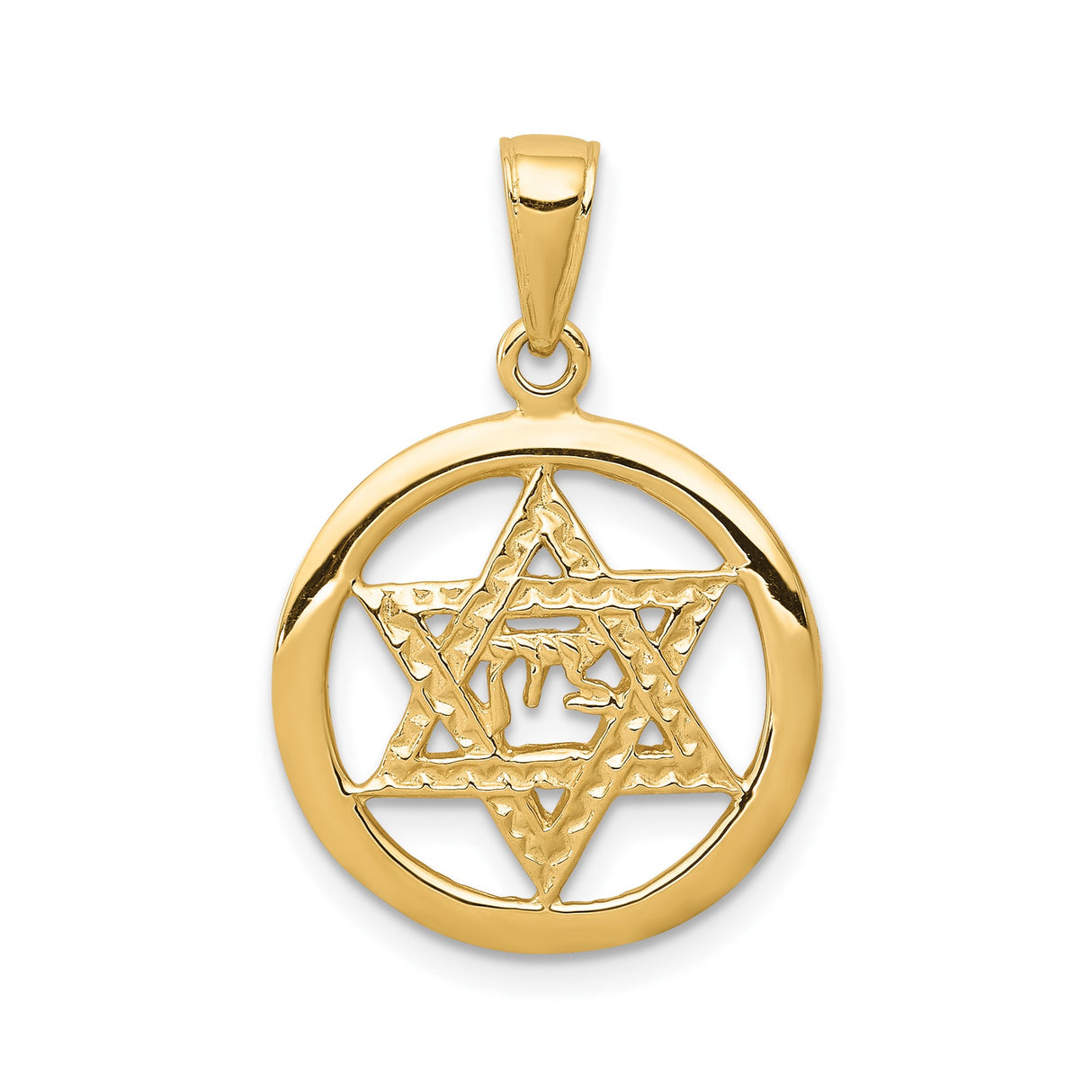 14k Yellow Gold Pendant with Star of David and Chai Symbol, Jewish Religious Charm