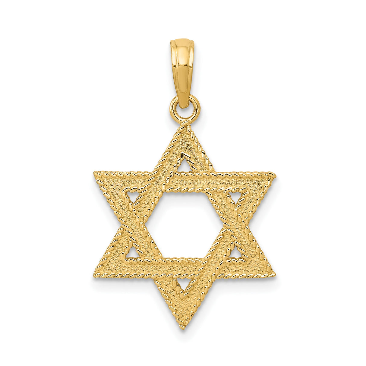 14k Yellow Gold Star of David Pendant, Textured Jewish Faith Charm for Women or Unisex