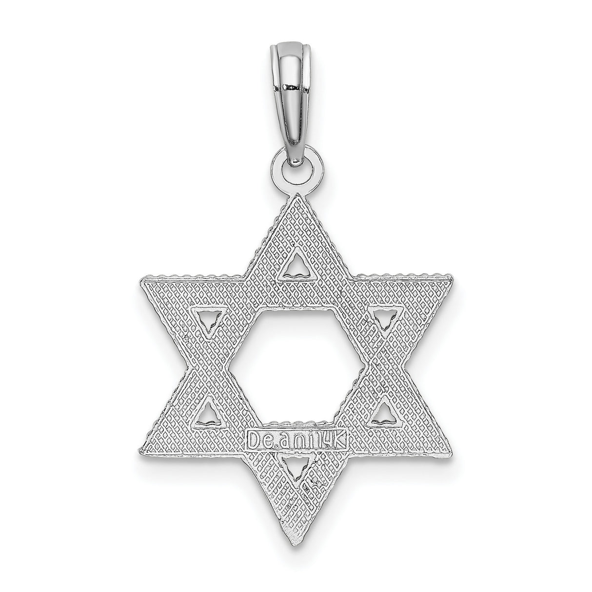 14k White Gold Star of David Pendant, Textured Jewish Religious Charm for Men and Women