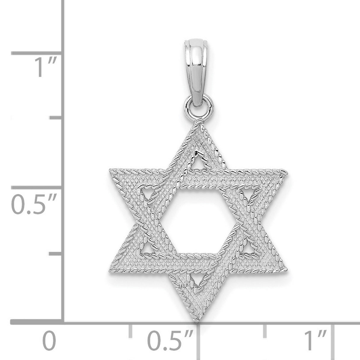 14k White Gold Star of David Pendant, Textured Jewish Religious Charm for Men and Women