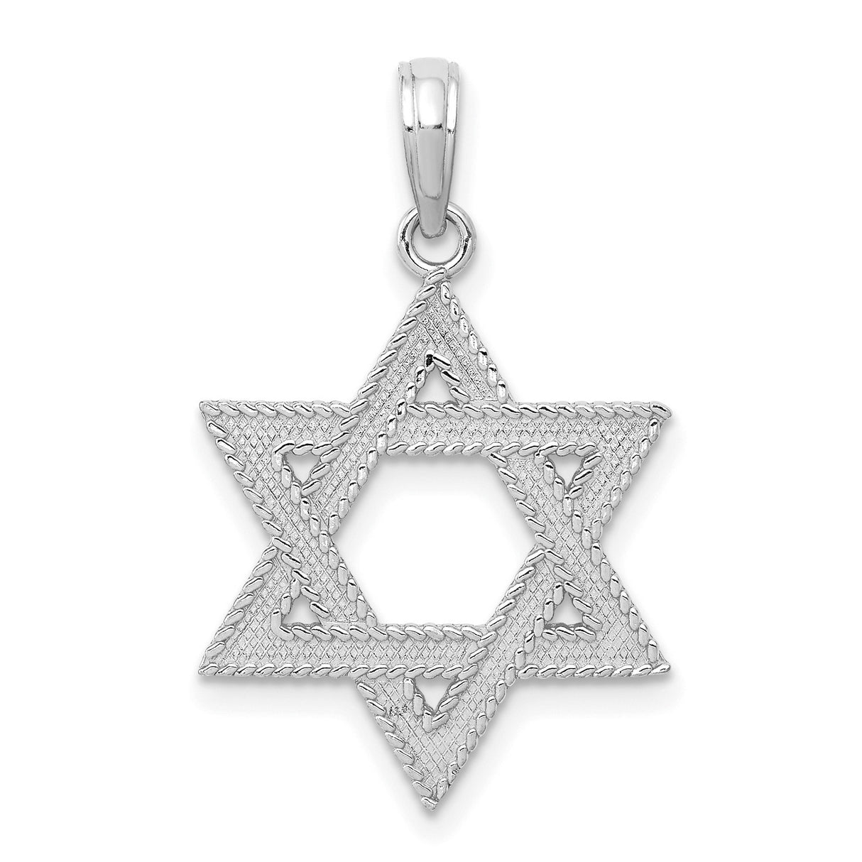 14k White Gold Star of David Pendant, Textured Jewish Religious Charm for Men and Women