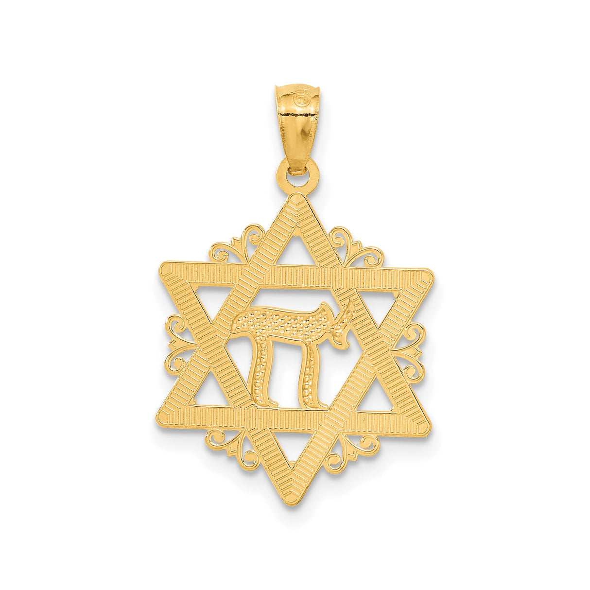 14k Multi-Tone Gold Star of David Pendant with Chai Symbol, Rhodium Accented, Jewish Charm