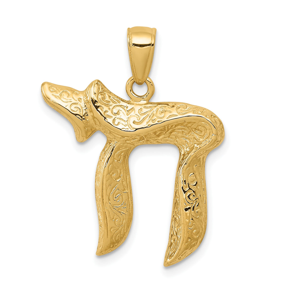 14k Yellow Gold Chai Pendant, Hebrew Life Symbol Religious Charm, Unisex Jewish Jewelry