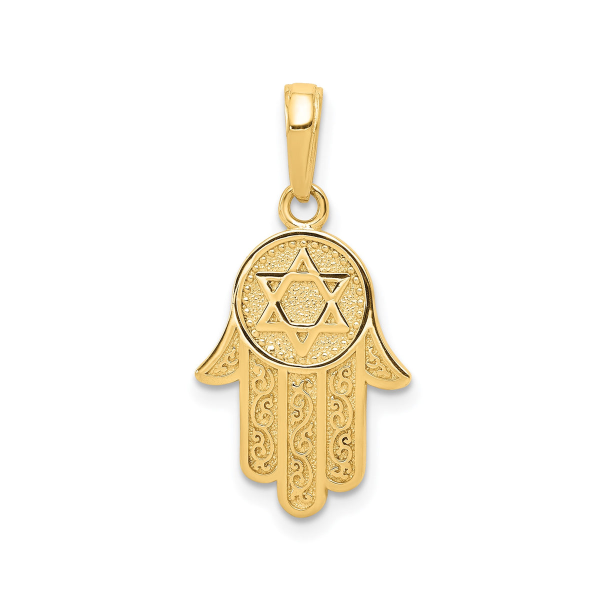14k Yellow Gold Hamsa Hand Pendant with Star of David, Jewish Religious Symbol for Protection