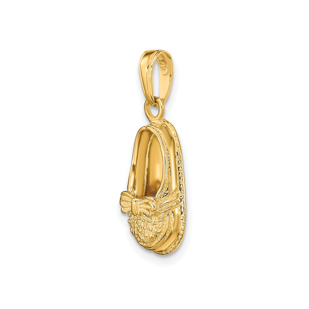 14k Yellow Gold Baby Shoe Pendant with Bow Detail, Textured Charm for Women or New Moms
