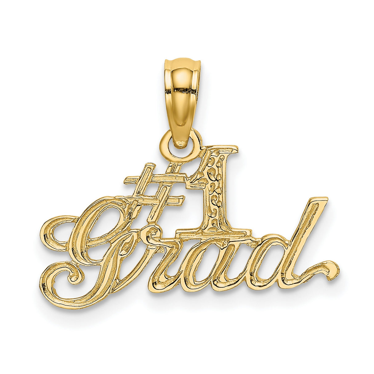 14k Yellow Gold #1 Grad Pendant with Script Lettering, Graduation Charm