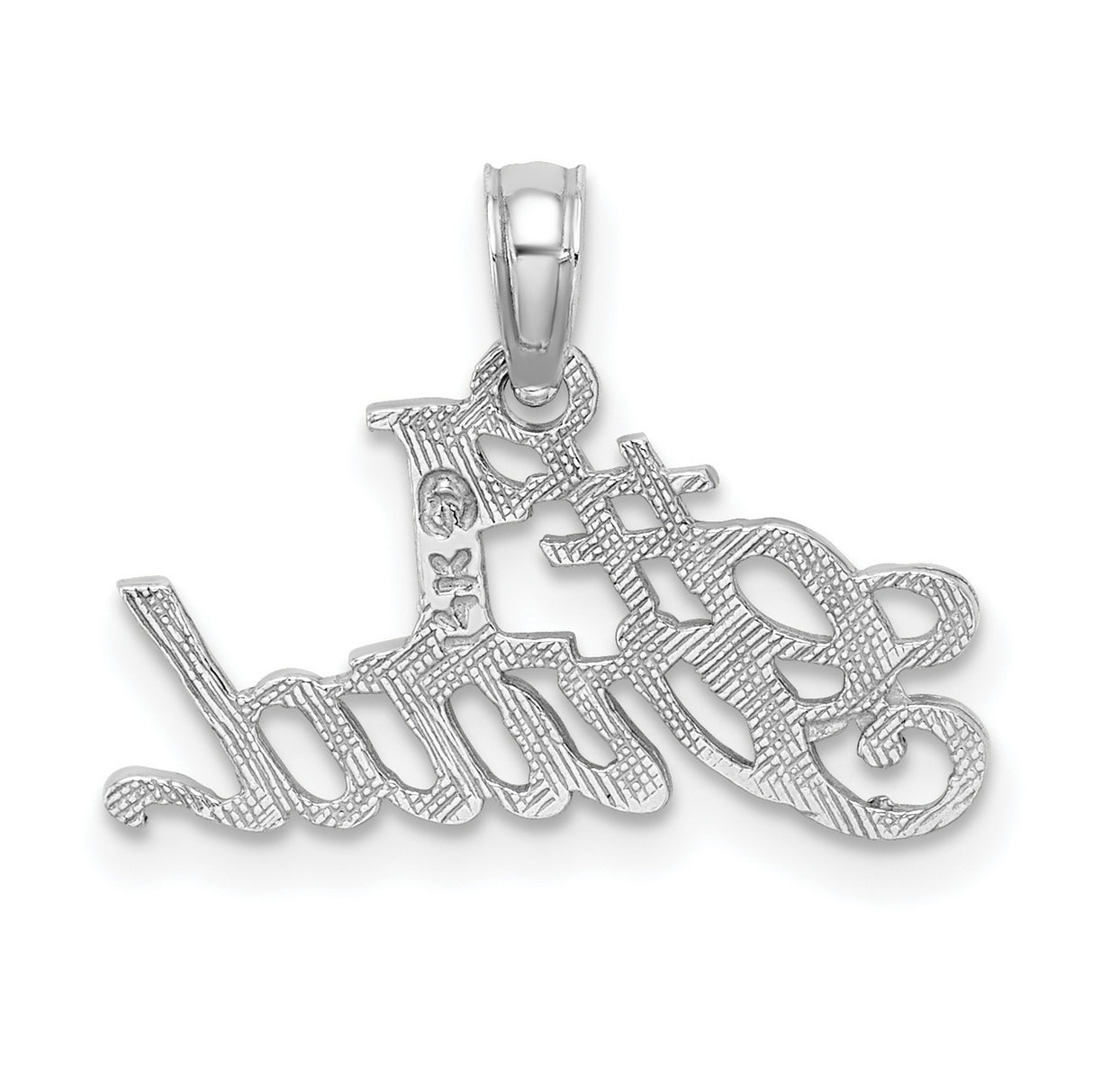 14k White Gold Number One Grad Pendant, Script Lettering Graduation Charm for Women