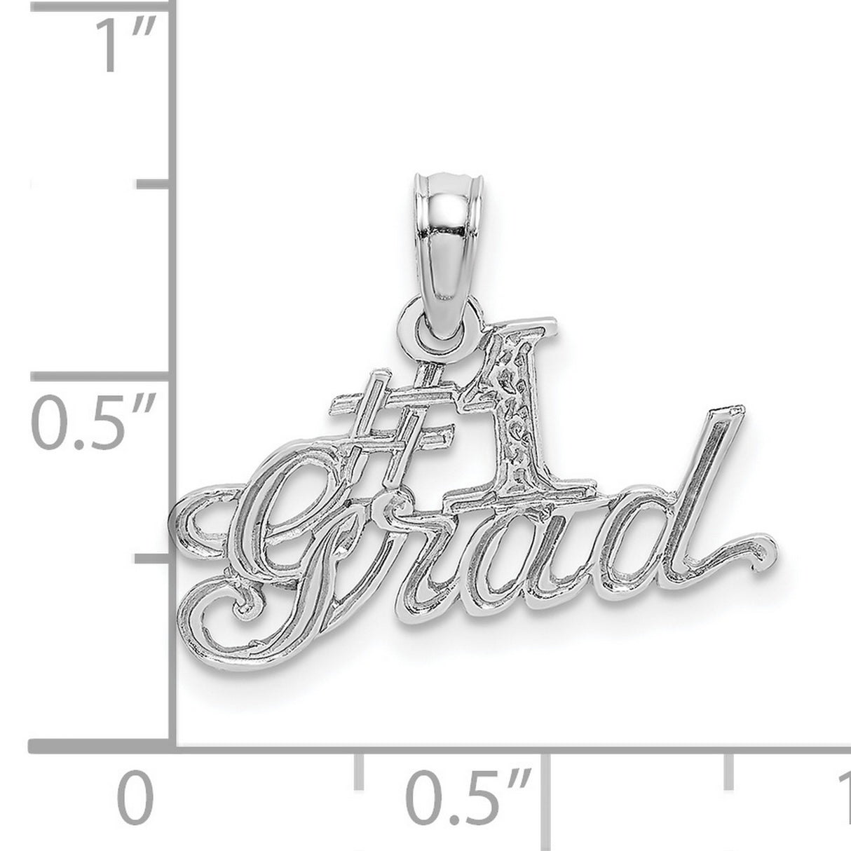 14k White Gold Number One Grad Pendant, Script Lettering Graduation Charm for Women