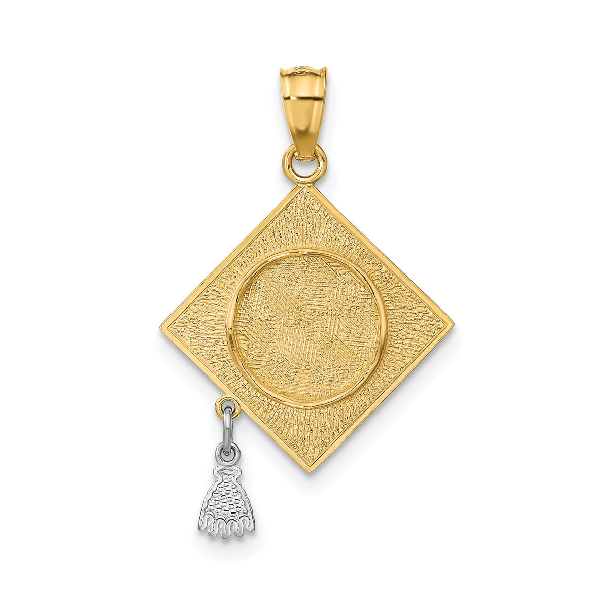 14k Yellow and Rhodium Gold Pendant, Graduation Cap with Polished Tassel, Dual Tone Academic Design