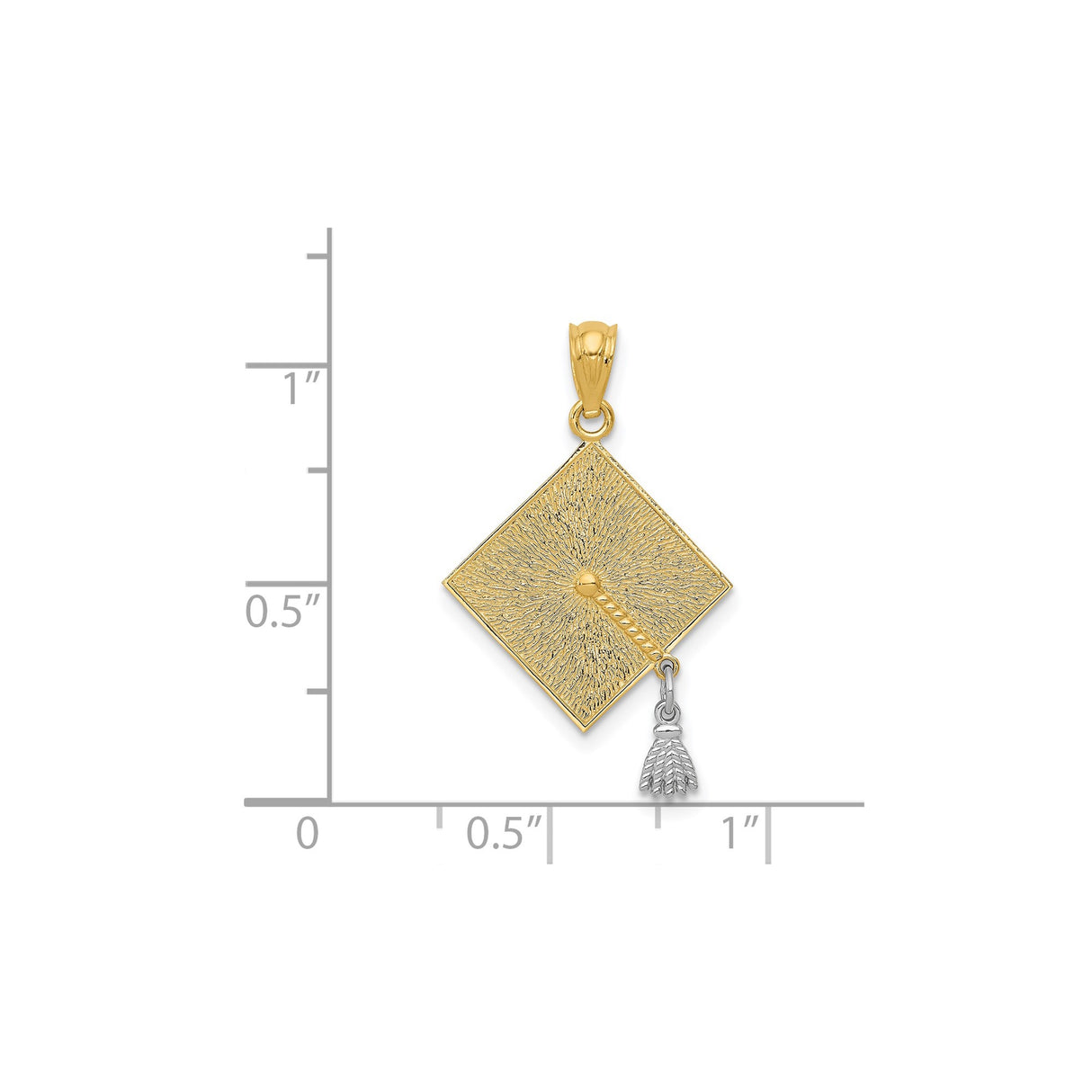 14k Yellow and Rhodium Gold Pendant, Graduation Cap with Polished Tassel, Dual Tone Academic Design