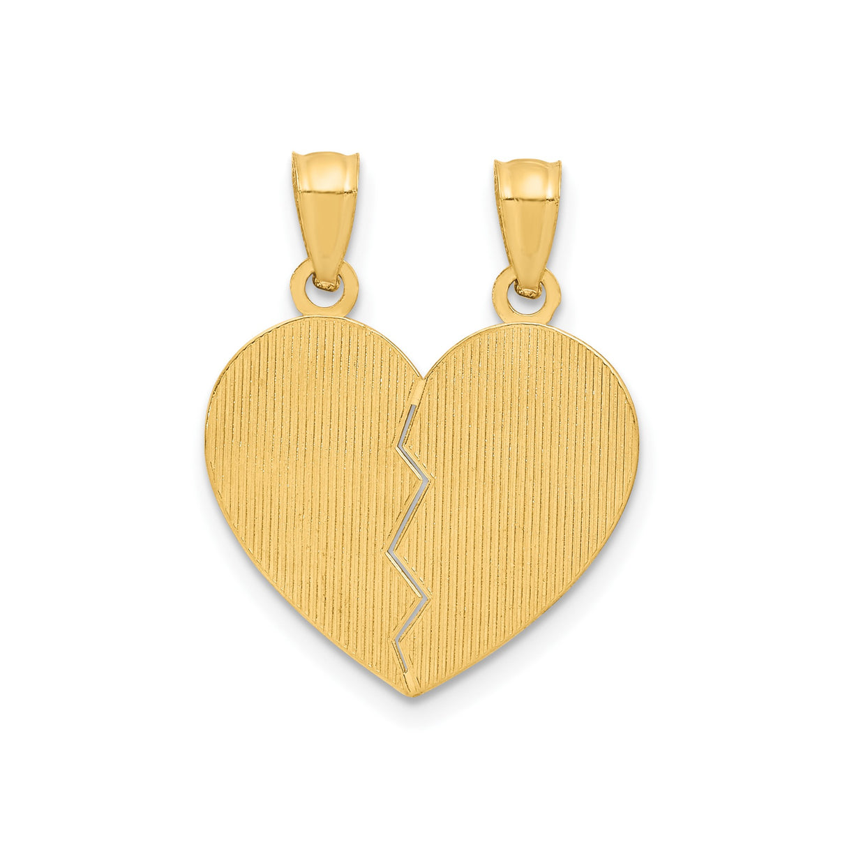 14k Yellow Gold Heart Pendant Set, Split Duo Charms with Floral Engraving and Textured Design