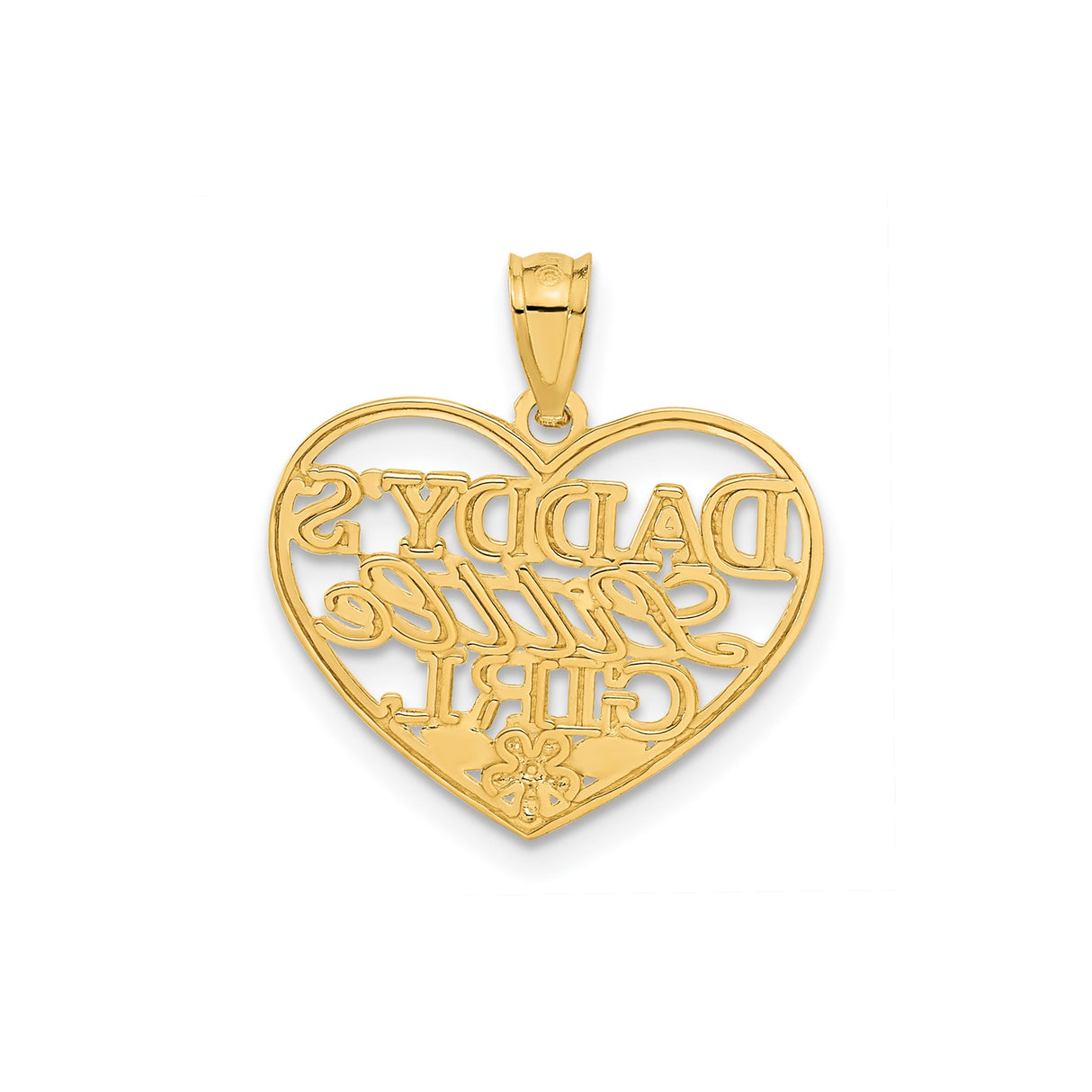 14k Yellow Gold Heart Pendant with Daddys Little Girl Engraving and Floral Accent