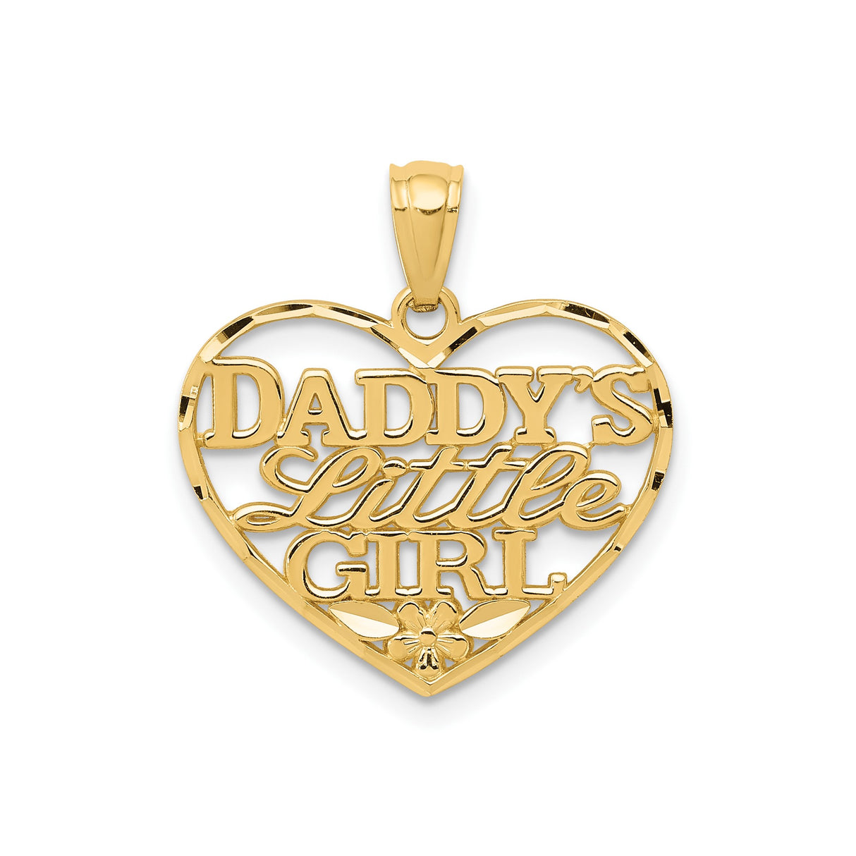 14k Yellow Gold Heart Pendant with Daddys Little Girl Engraving and Floral Accent