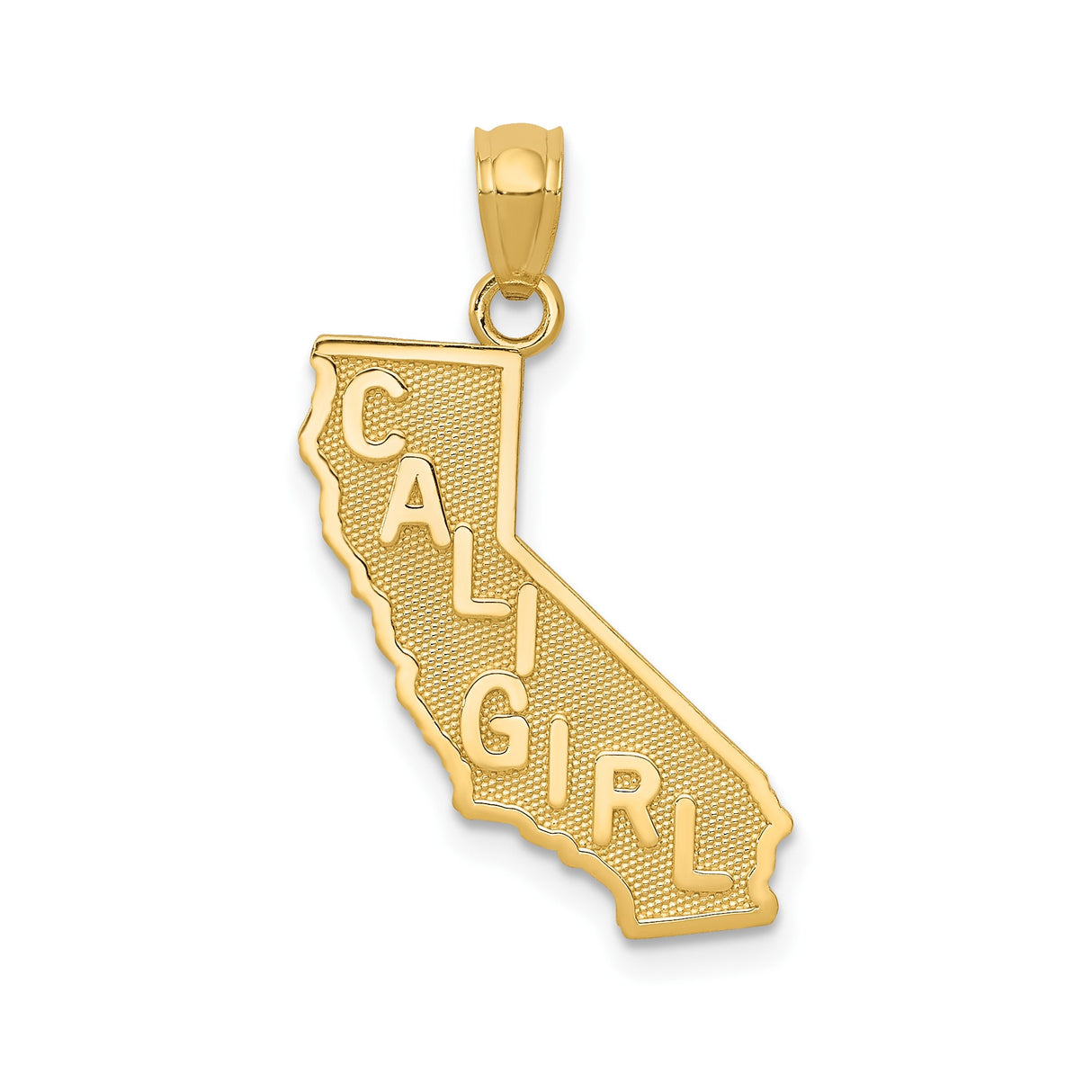 14k Yellow Gold Cali Girl Pendant with California State Outline, West Coast Theme